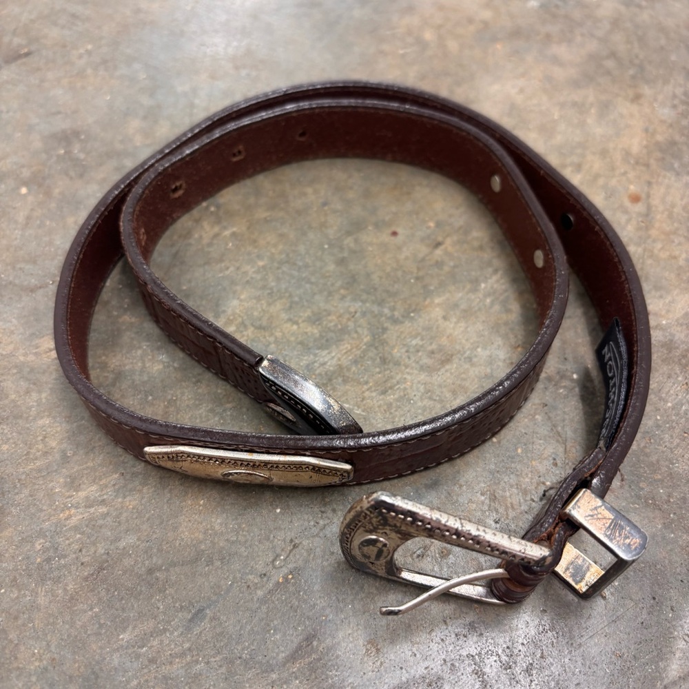 Vintage 1990s Brighton Croc Embossed Leather Silver Concho Belt Sz Medium 41809 - Picture 14 of 14
